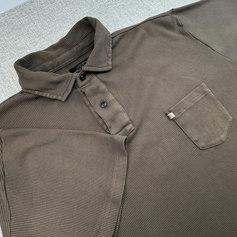 Vintage Polo Jeans Co. Ralph Lauren Mens  2XL Polo Shirt Brown Ribbed Cotton